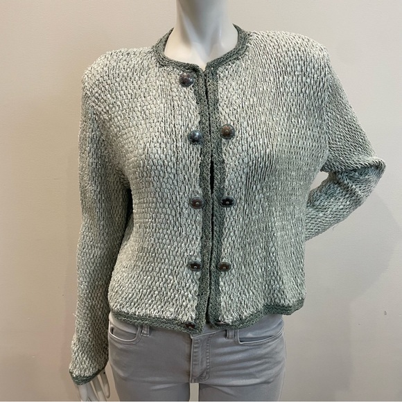 Estelle Sweaters - ESTELLE Vintage 80s Sea Foam Green Woven Cardigan Sweater Art to Wear